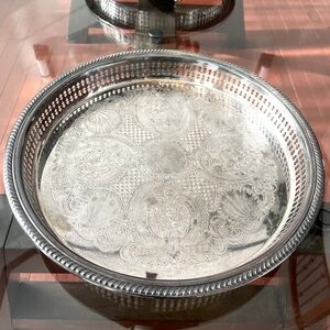 Vintage silver plate/tray. 12” diameter. Marlboro ep brass 2040